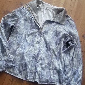 Chico's Gray Patterned & Cream Solid Jacket REVERSIBLE.